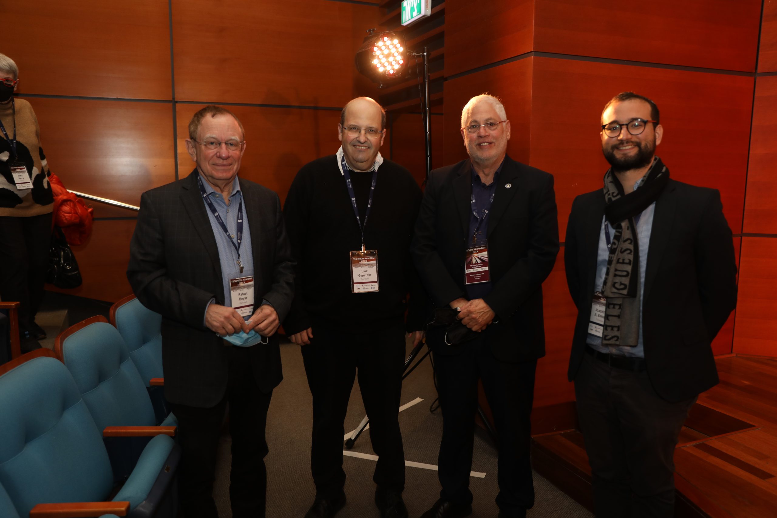Prof. Rafi Beyar (left), Prof. Lior Gepstein, Technion President Prof. Uri Sivan, and Prof. Joachim Behar (right) – photo courtesy of Rambam Health Care Campus